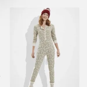 NWT American Eagle Pajama One Piece Bodysuit Thermal Waffle Knit Christmas