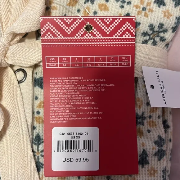 NWT American Eagle Pajama One Piece Bodysuit Thermal Waffle Knit Christmas