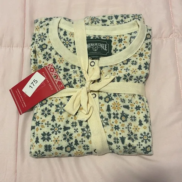 NWT American Eagle Pajama One Piece Bodysuit Thermal Waffle Knit Christmas