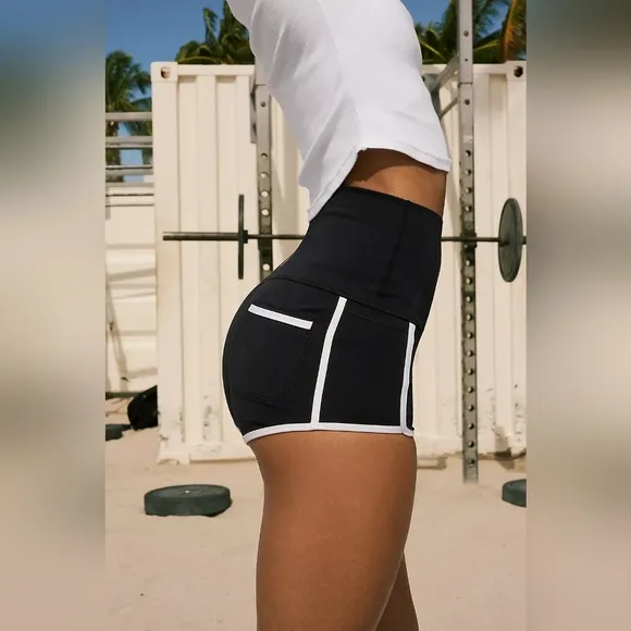 NWT Free People FP Movement Island Time Shorts in Black Combo, L