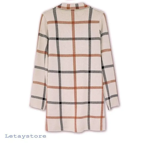 NWT H HALSTON Double Breasted Plaid Jacket Cardigan