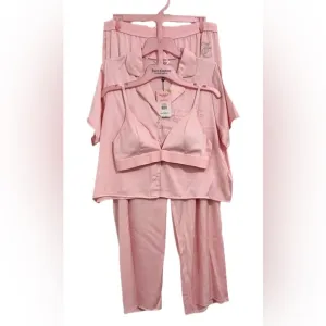 NWT Juicy Couture Lola Pink Women's Medium 3 Piece Satin Pajama Set