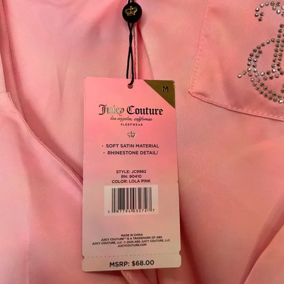 NWT Juicy Couture Lola Pink Women's Medium 3 Piece Satin Pajama Set