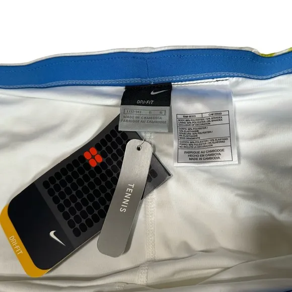 NWT Nike Dri Fit Tennis Pleated Skirt Skort Size Large 12 14 White Blue Yellow
