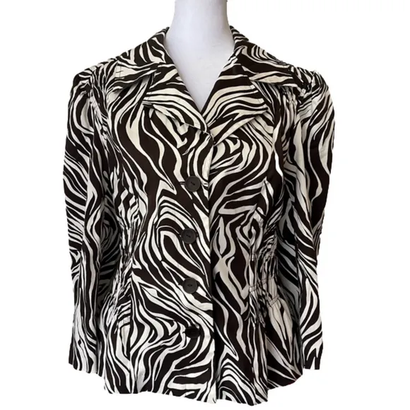 NWT Sunny Leigh Spring Awakening Zebra Cropped Blazer Jacket 3/4 Sleeve