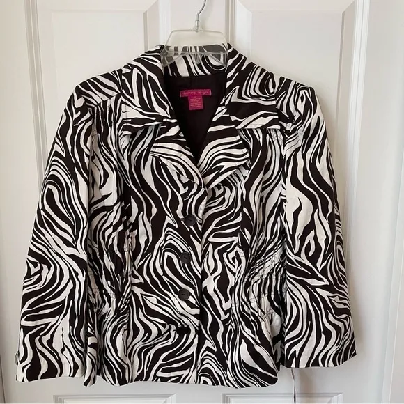 NWT Sunny Leigh Spring Awakening Zebra Cropped Blazer Jacket 3/4 Sleeve