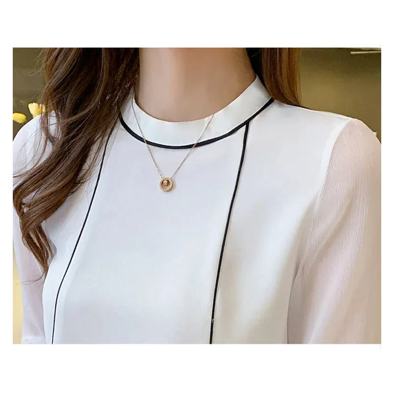 O-Neck Blue Chiffon Blouse Shirt Tops Women Short Sleeve Blouse Women