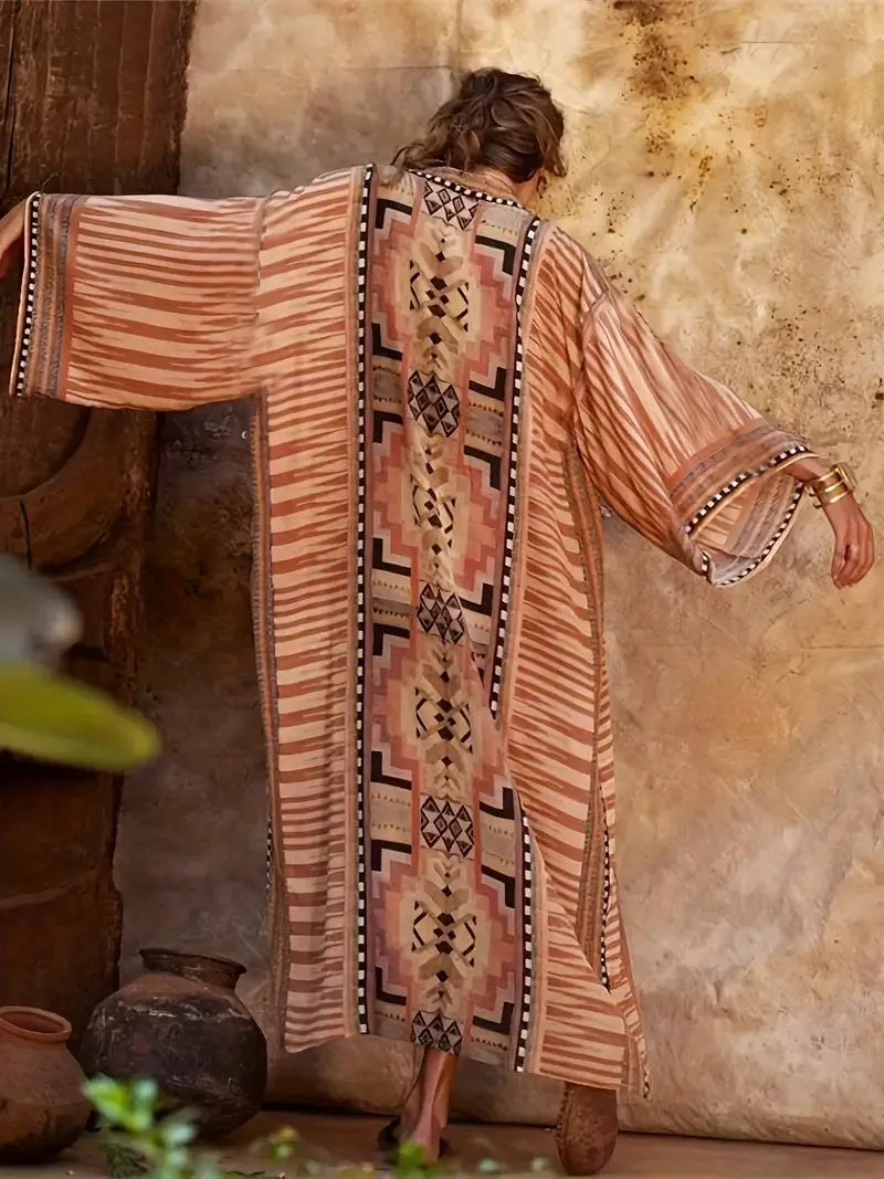 Oceana® | Boho Plus Size Kimono Tie Belt Maxi Cover Up