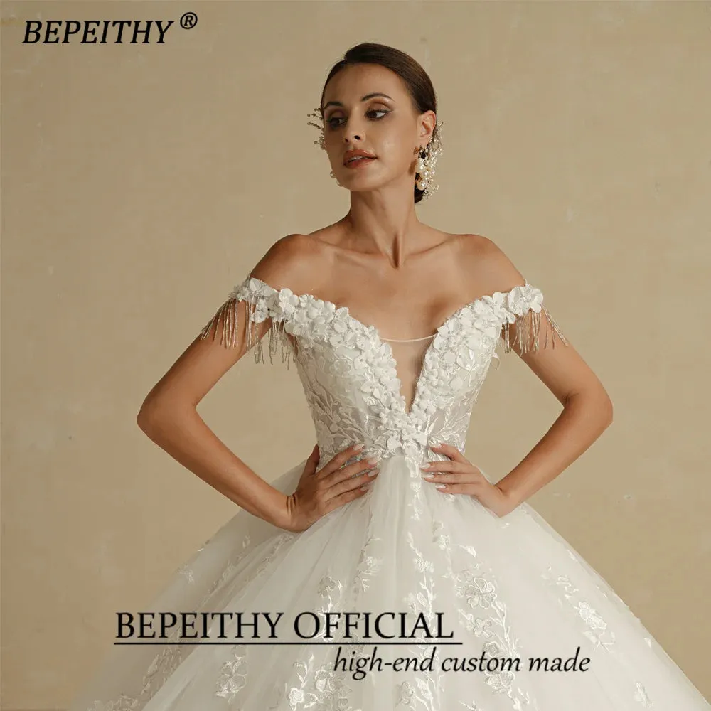 Off Shoulder Sleeveless Flore Princess Wedding Gown For Women