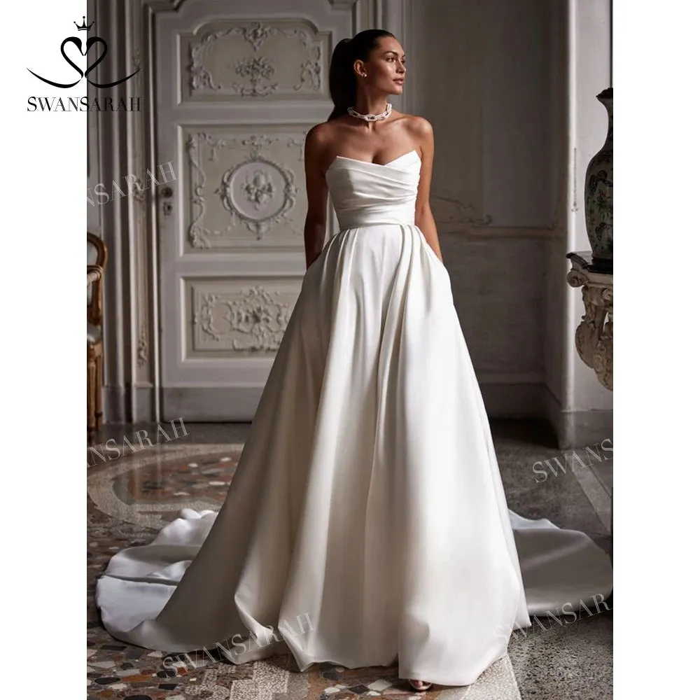 Off the Shoulder A-Line Wedding Dress Long Sleeve Pearl Princess