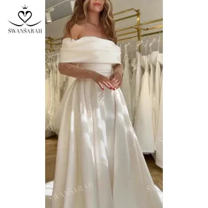 Off the Shoulder A-Line Wedding Dress Long Sleeve Pearl Princess