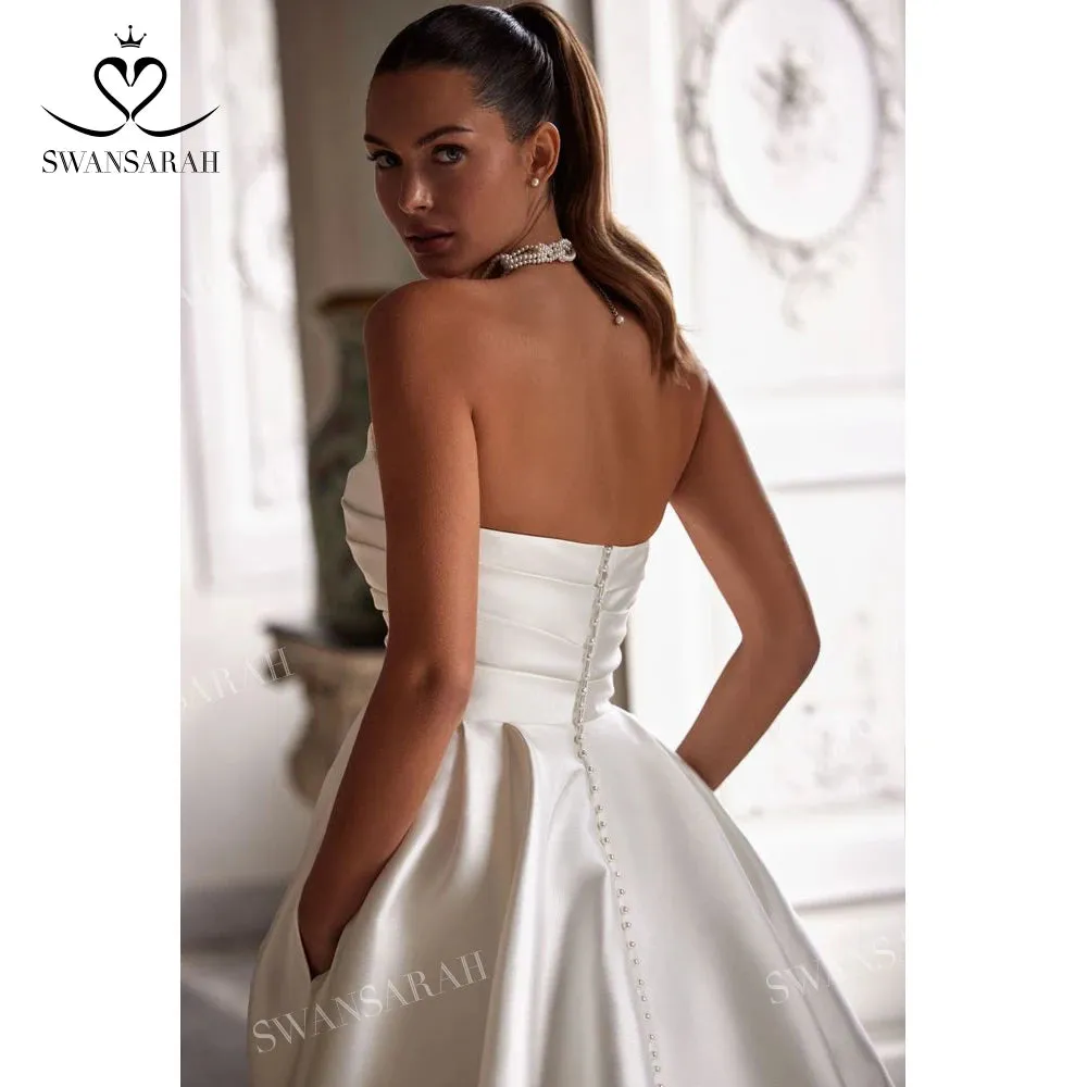 Off the Shoulder A-Line Wedding Dress Long Sleeve Pearl Princess