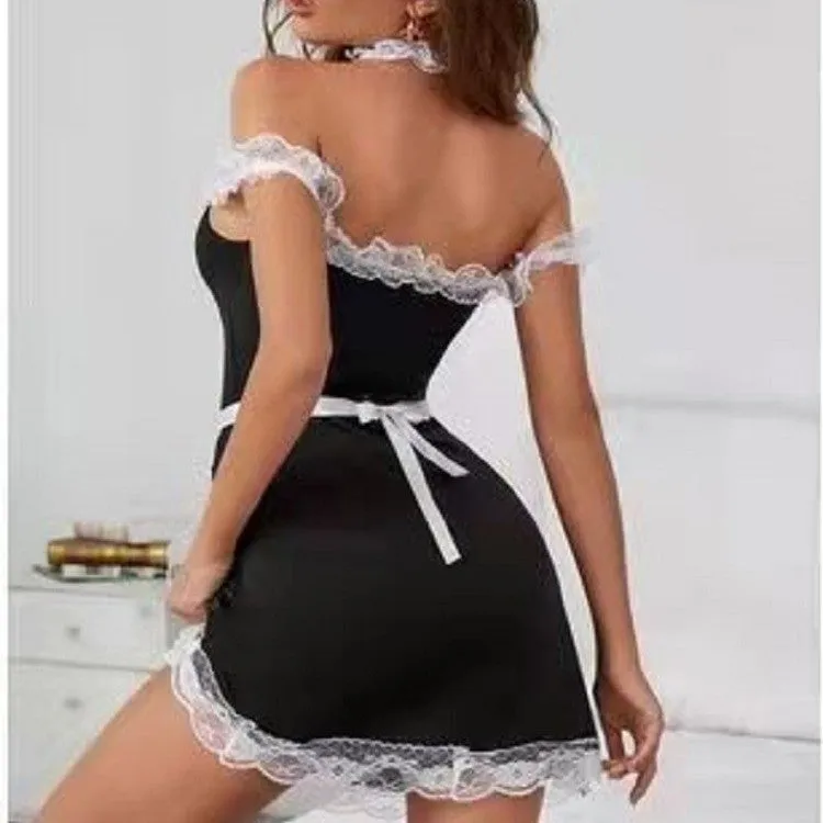 Off-the-Shoulder Cosplay Lingerie Set for Seductive Maid Role-Play