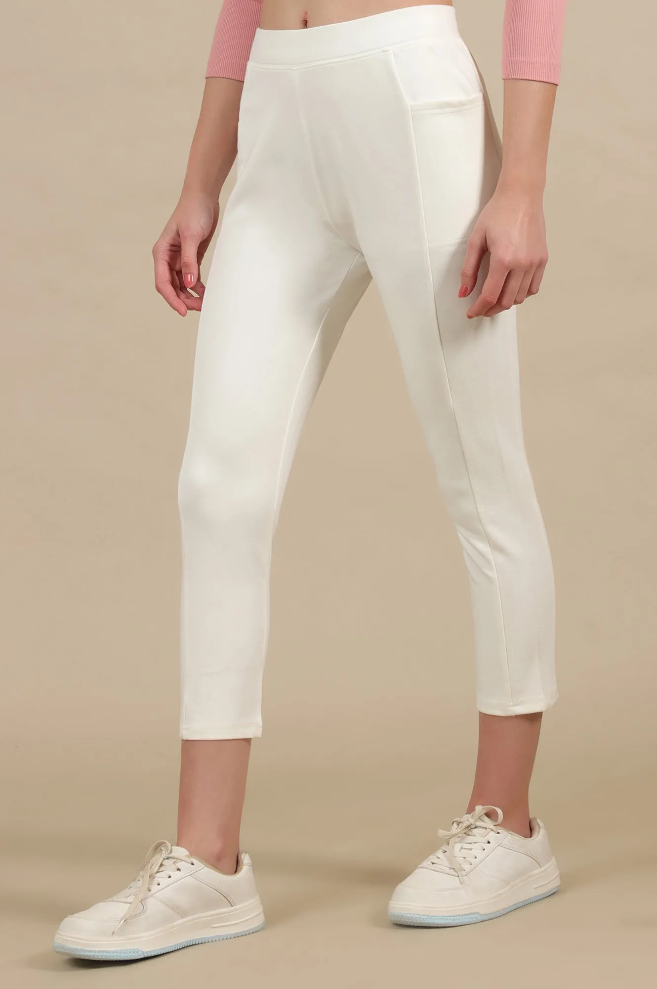 Off-White Calf Length Yoga Tights