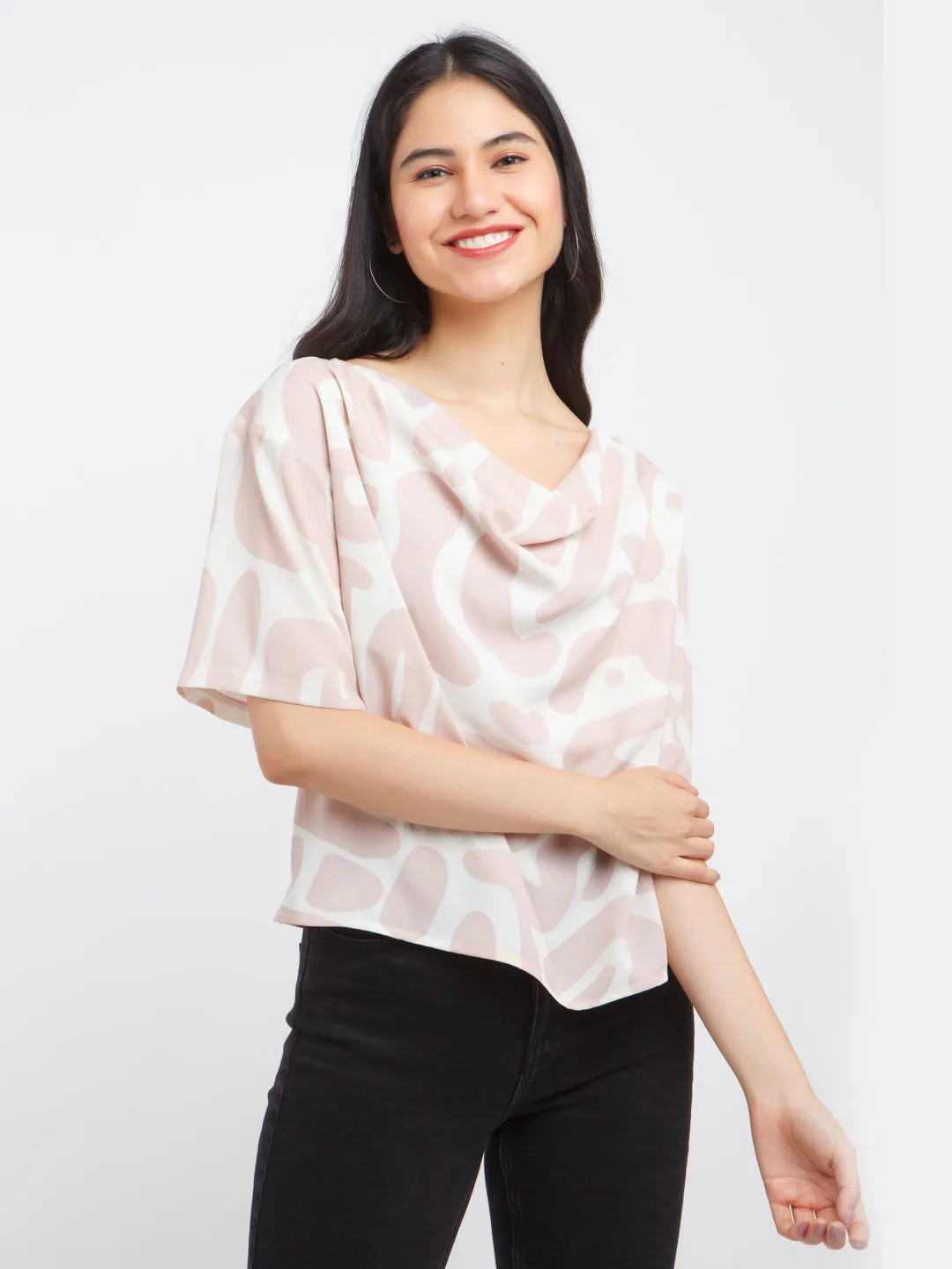 Off White Printed Fitted Top