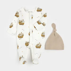 On the Ark Print on Preemie Sleeper with Hat
