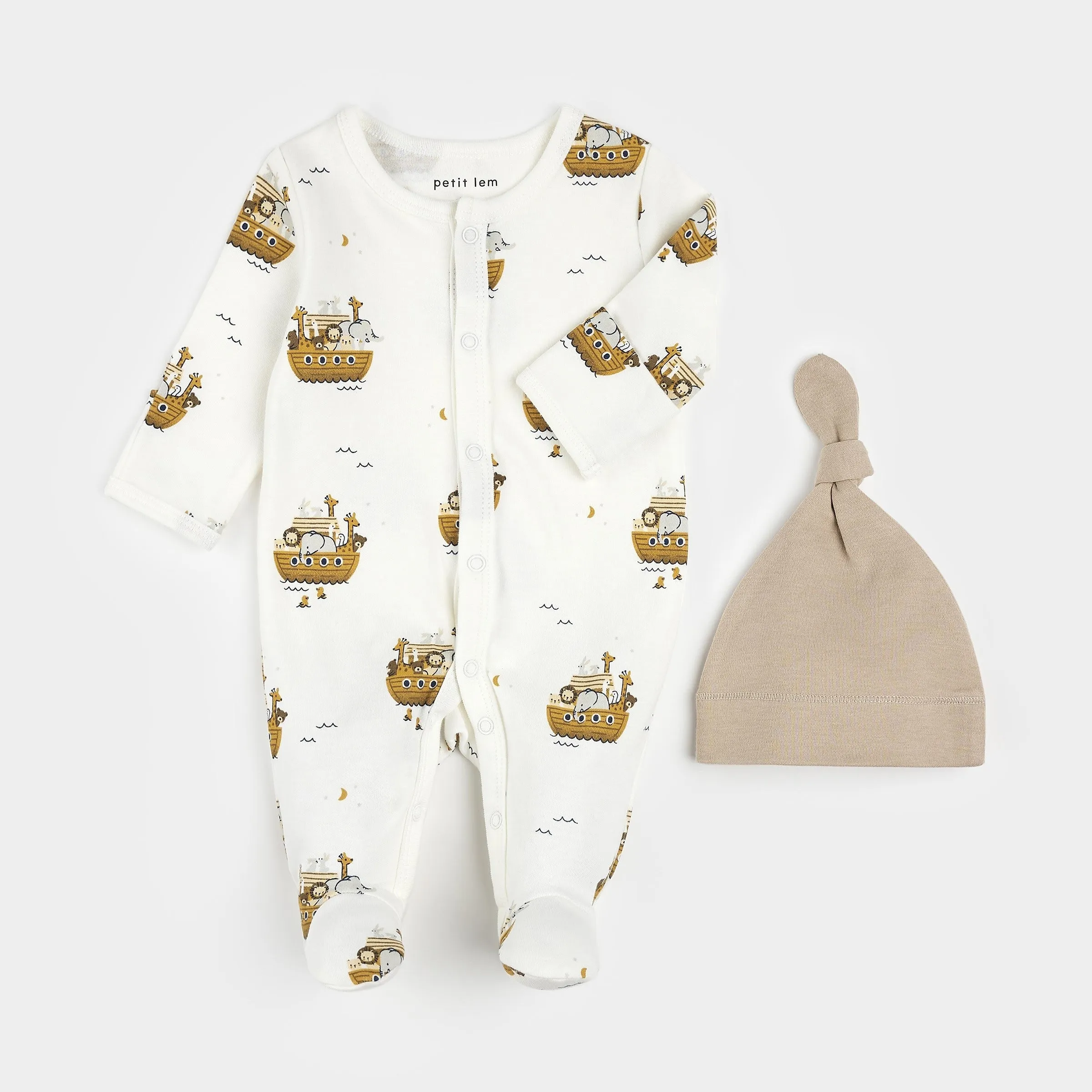 On the Ark Print on Preemie Sleeper with Hat