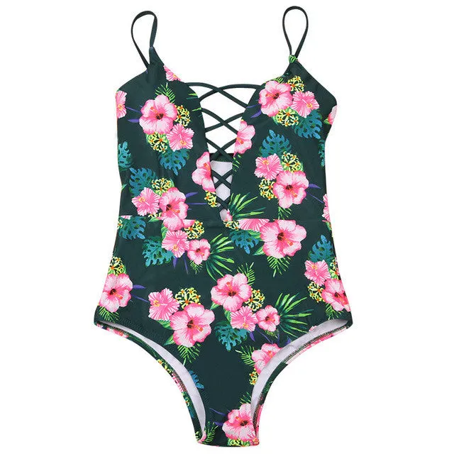 One Piece Lace Up Monokini Swimsuit