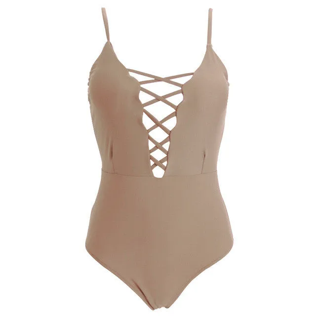 One Piece Lace Up Monokini Swimsuit