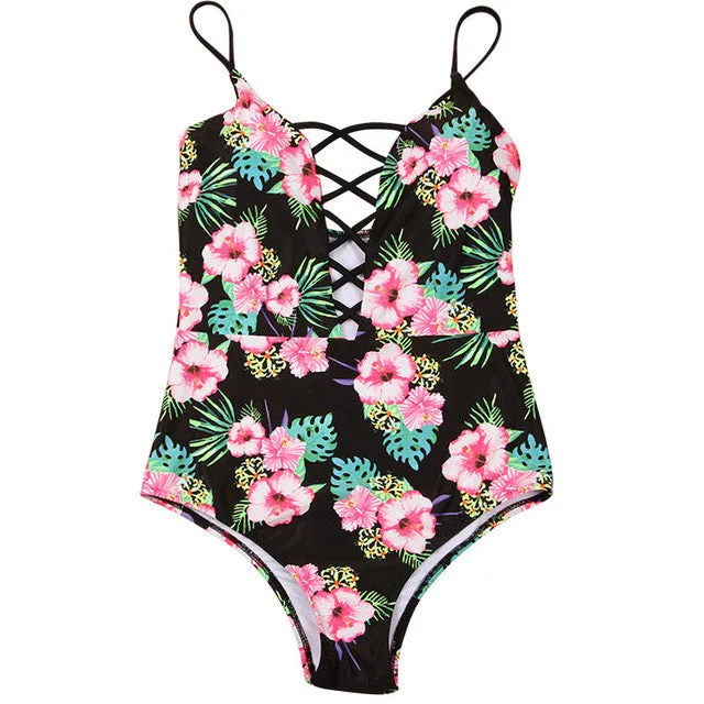 One Piece Lace Up Monokini Swimsuit