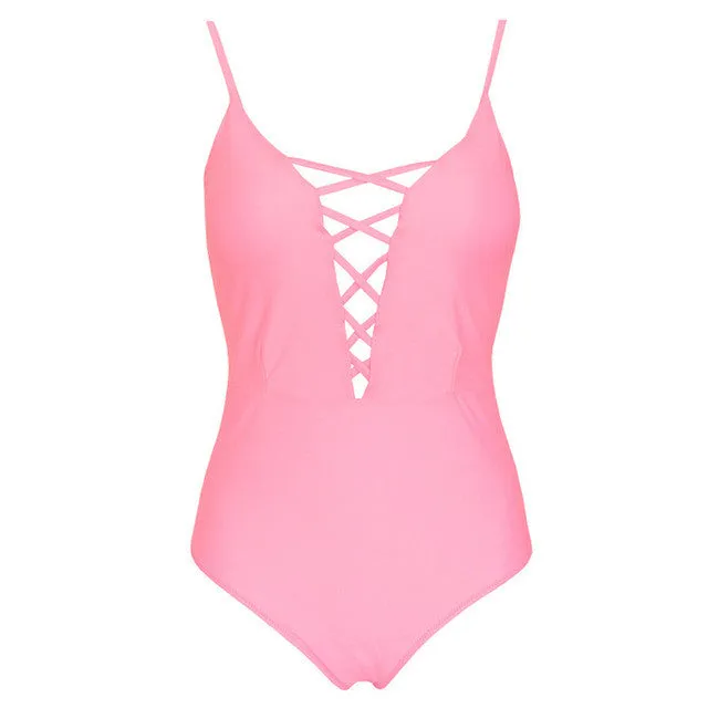One Piece Lace Up Monokini Swimsuit