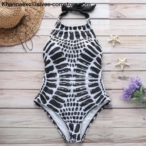 One Piece Swimsuit Women High Neck Monokini Bathing Suit Halter XXL Large Size Swimwear Beachwear