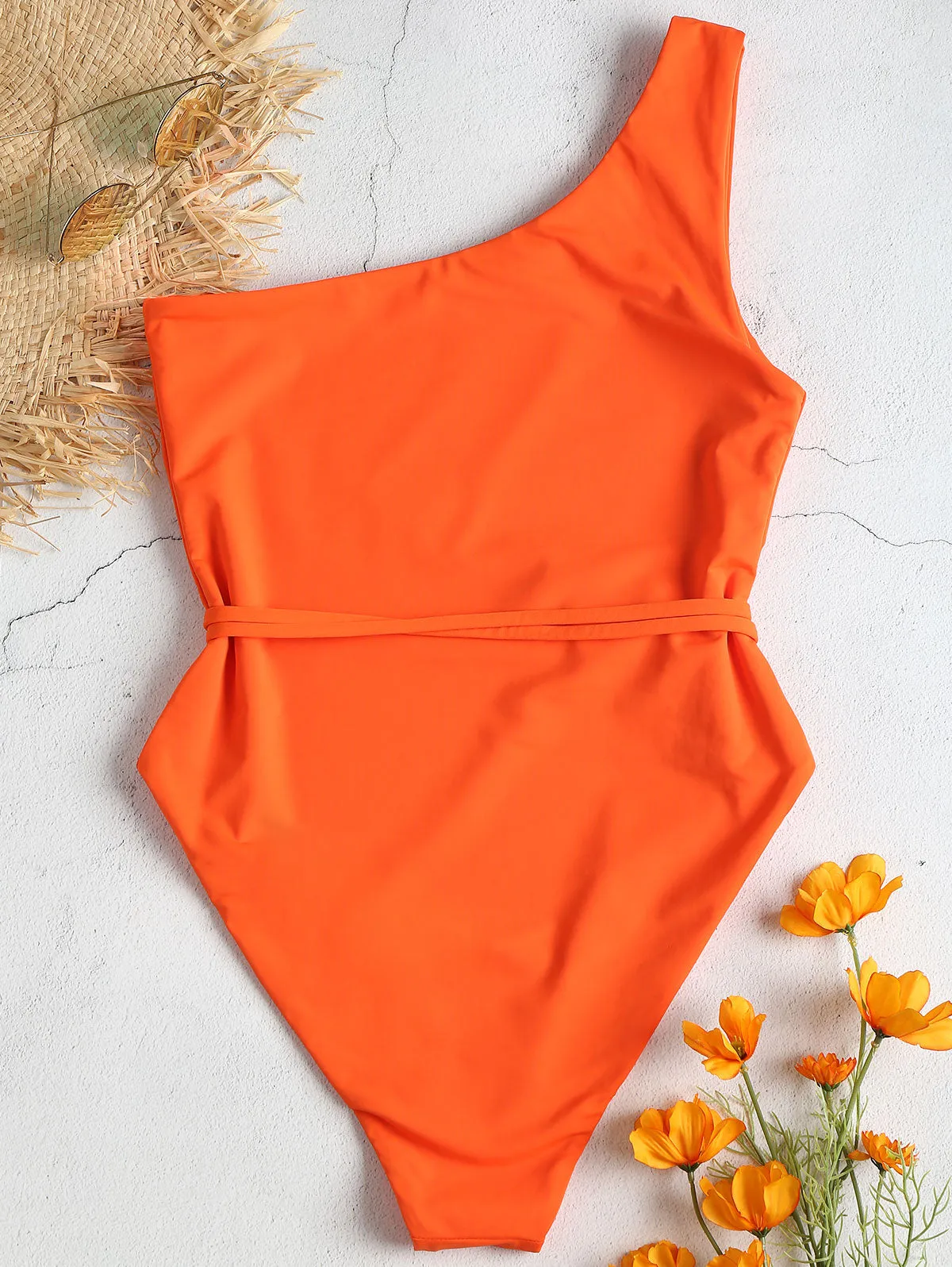 One piece Swimwear Women Swimsuit Sexy One Shoulder Padded Swimsuit Solid Padded One Piece Bright Yellow Bathing Suit