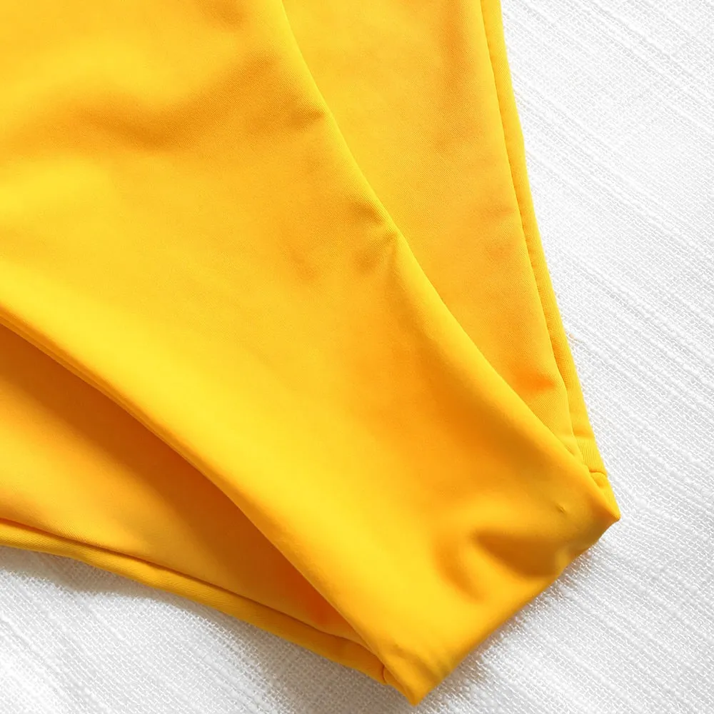 One piece Swimwear Women Swimsuit Sexy One Shoulder Padded Swimsuit Solid Padded One Piece Bright Yellow Bathing Suit