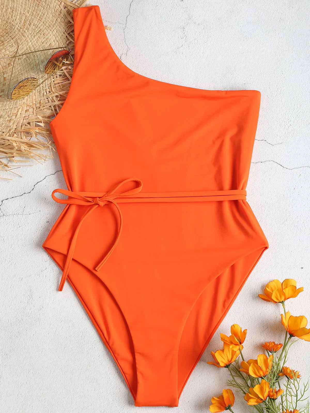 One piece Swimwear Women Swimsuit Sexy One Shoulder Padded Swimsuit Solid Padded One Piece Bright Yellow Bathing Suit