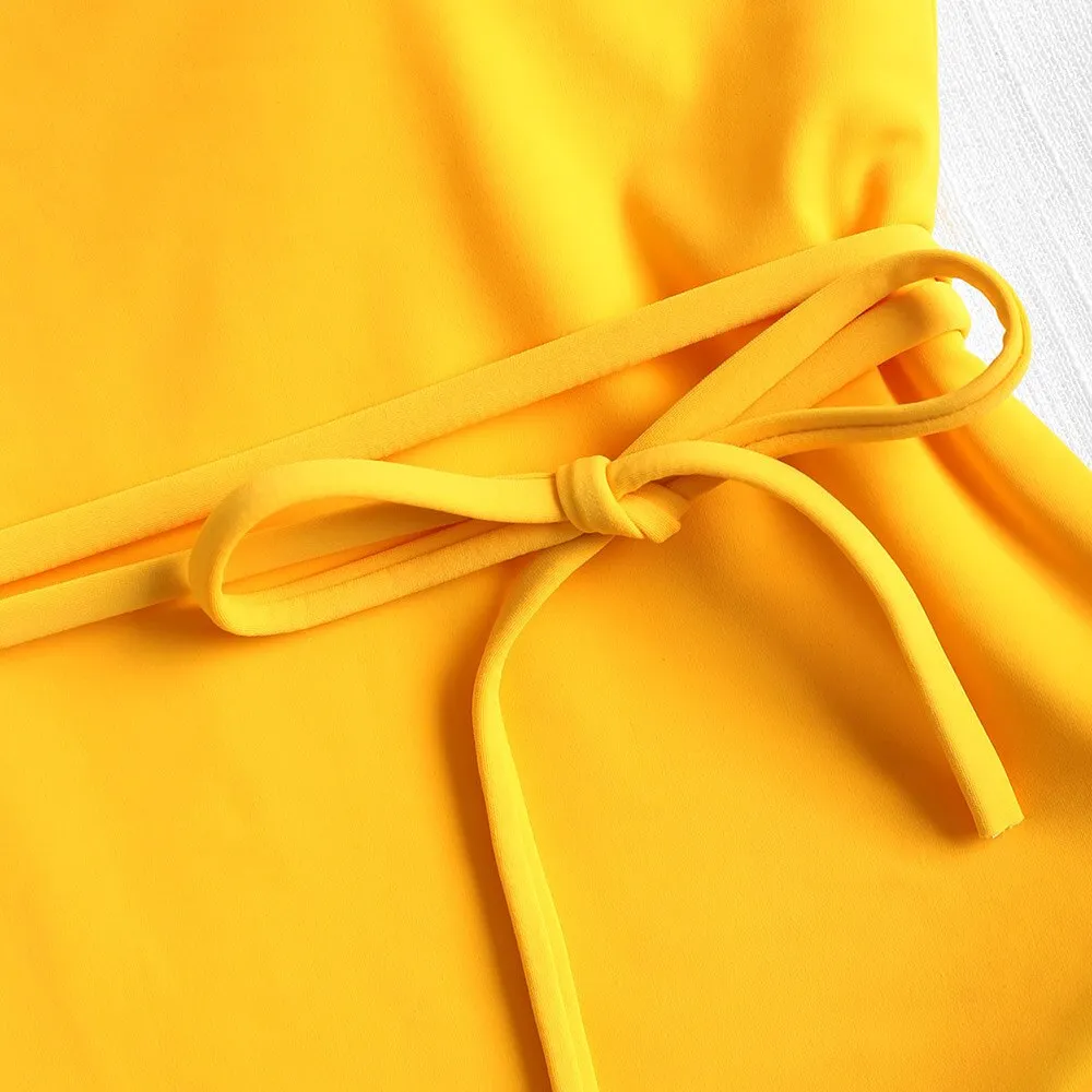 One piece Swimwear Women Swimsuit Sexy One Shoulder Padded Swimsuit Solid Padded One Piece Bright Yellow Bathing Suit