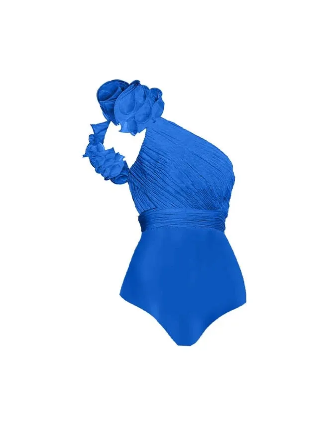 One Shoulder Flower Decorative Lace-up Elegant All-in-one Swimsuit