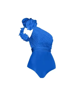 One Shoulder Flower Decorative Lace-up Elegant All-in-one Swimsuit