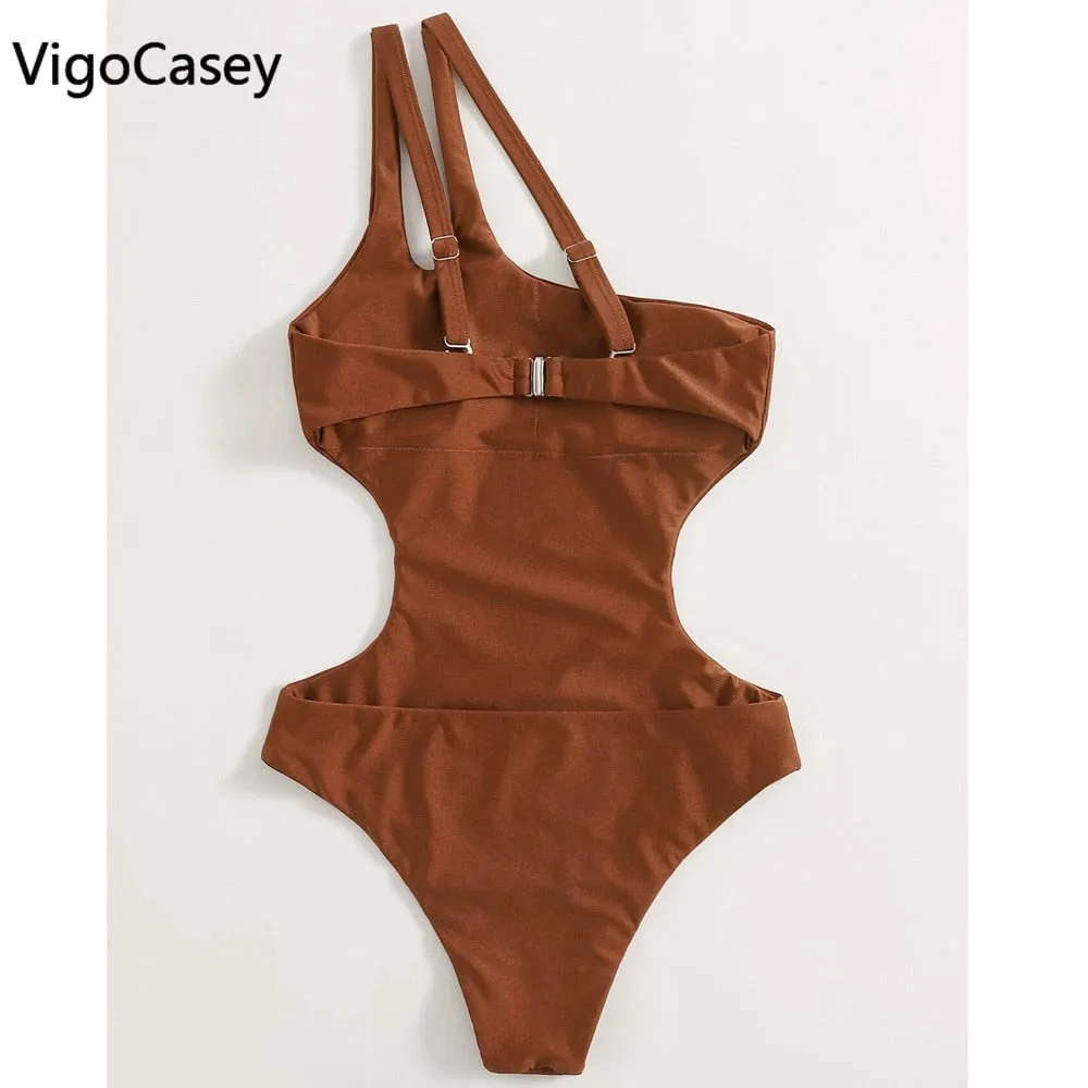 One Shoulder High Waist One Piece Swimsuit