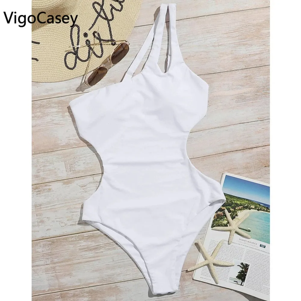 One Shoulder High Waist One Piece Swimsuit