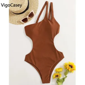 One Shoulder High Waist One Piece Swimsuit