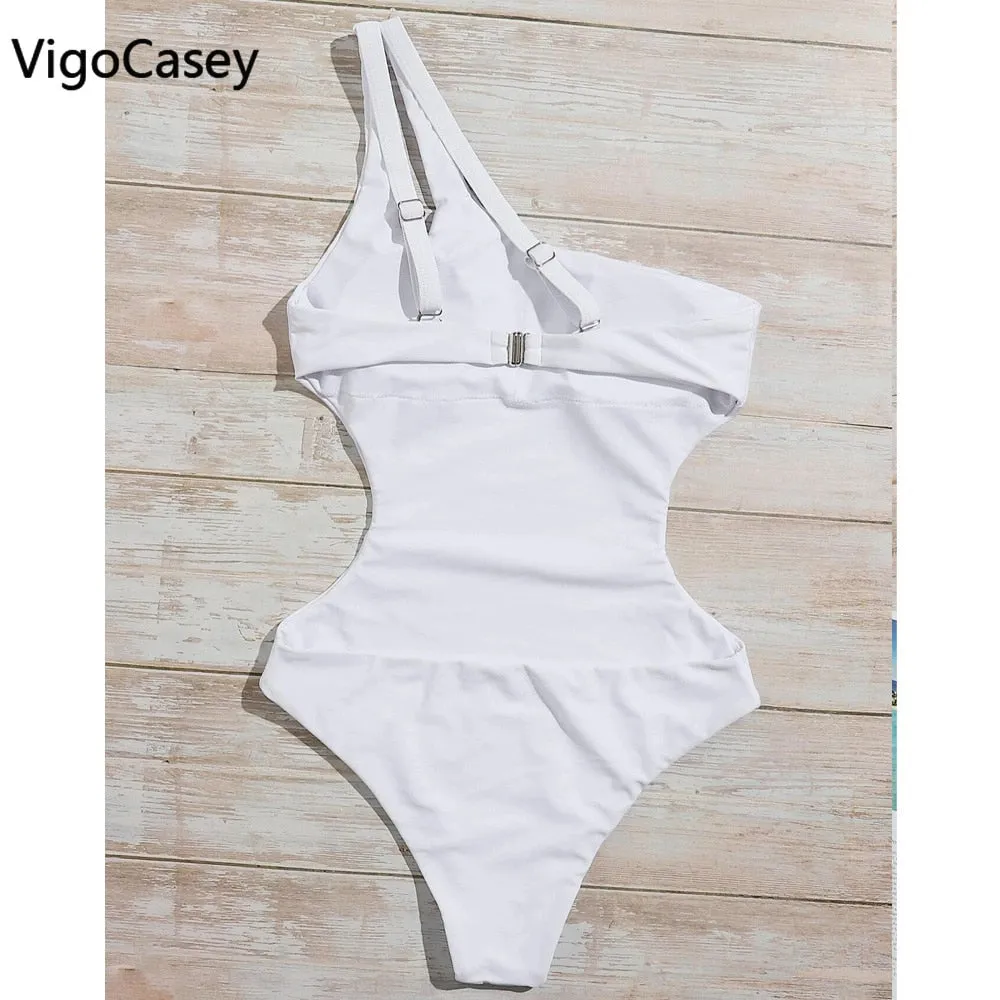 One Shoulder High Waist One Piece Swimsuit