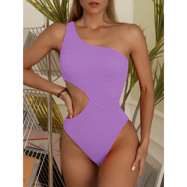 One Shoulder Women Swimsuit One Piece Cut Out Sexy Swimwear