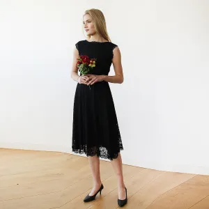 Open back lace midi sleeveless black dress #1143