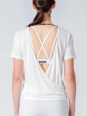 OPEN BACK WRAP TEE, WHITE