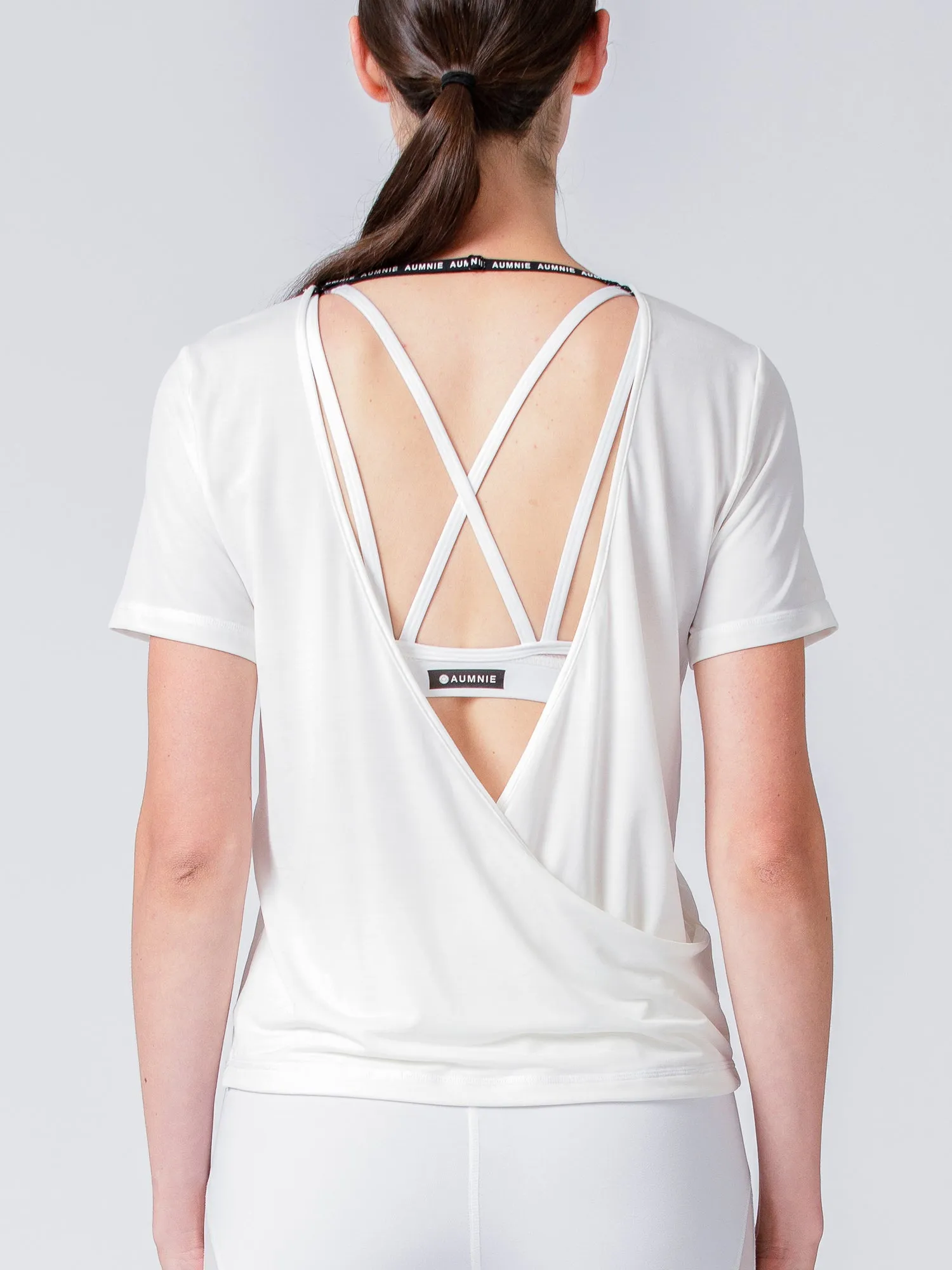 OPEN BACK WRAP TEE, WHITE