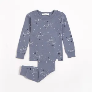 Organic Cotton Rib PJ Set - Snowy, Blue Dusk