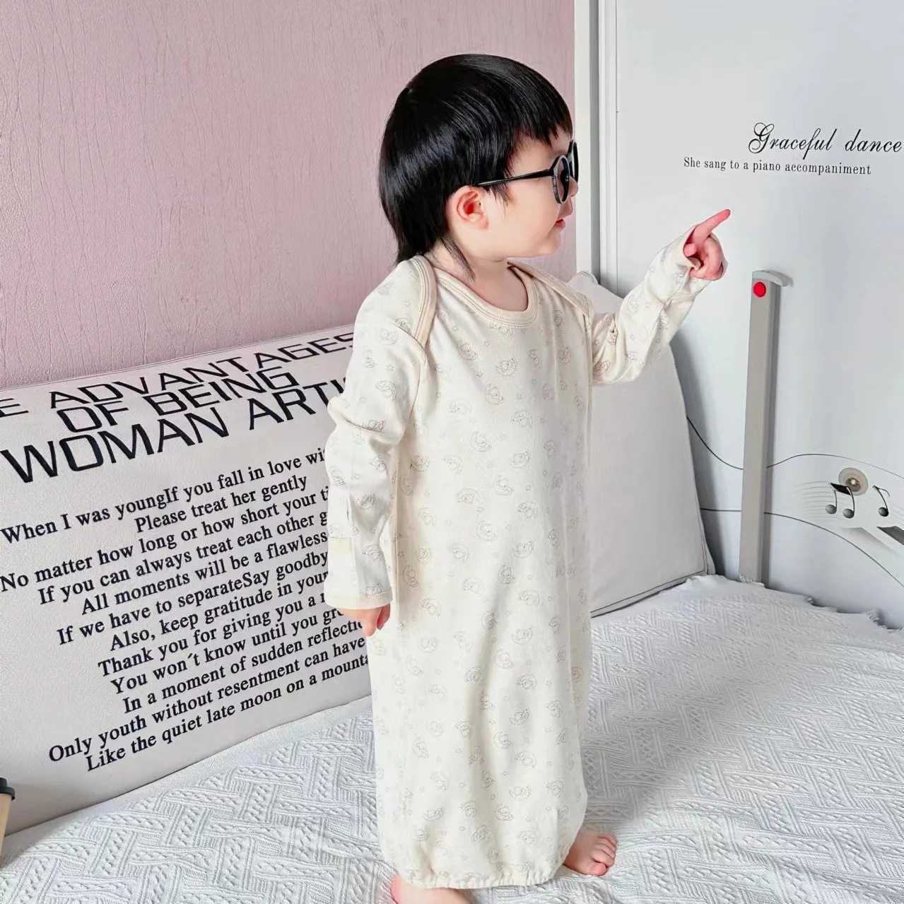 Organic Newborn Sleep Gown and Hat Set - Jacquard
