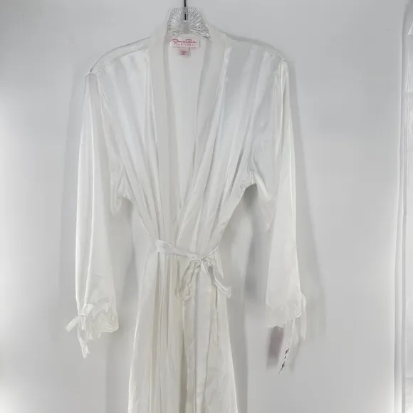 Oscar de la Renta Pink Label Tying the Knot White Lace Accent Wrap Robe Size XL*