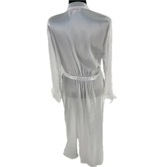 Oscar de la Renta Pink Label Tying the Knot White Lace Accent Wrap Robe Size XL*
