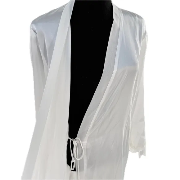 Oscar de la Renta Pink Label Tying the Knot White Lace Accent Wrap Robe Size XL*