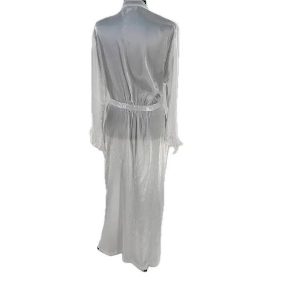 Oscar de la Renta Pink Label Tying the Knot White Lace Accent Wrap Robe Size XL*