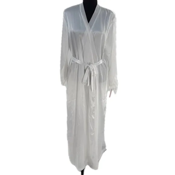 Oscar de la Renta Pink Label Tying the Knot White Lace Accent Wrap Robe Size XL*