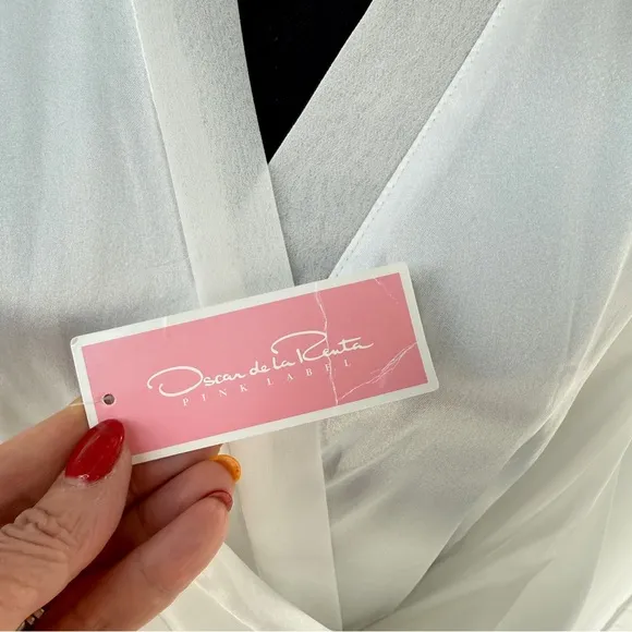 Oscar de la Renta Pink Label Tying the Knot White Lace Accent Wrap Robe Size XL*