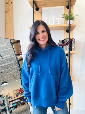 Oversized Fleece Kangaroo Pocket Hoodie - Royal Blue