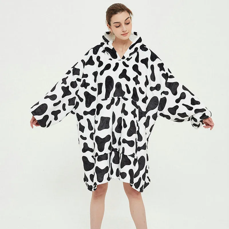 Oversized Wearable Blanket Hoodie Winter Cute Print Fleece Sleepwear Warm And Cozy Sofa Homewear